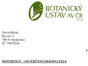 Ukázka na referenci od Botanického ústavu AV ČR v Praze